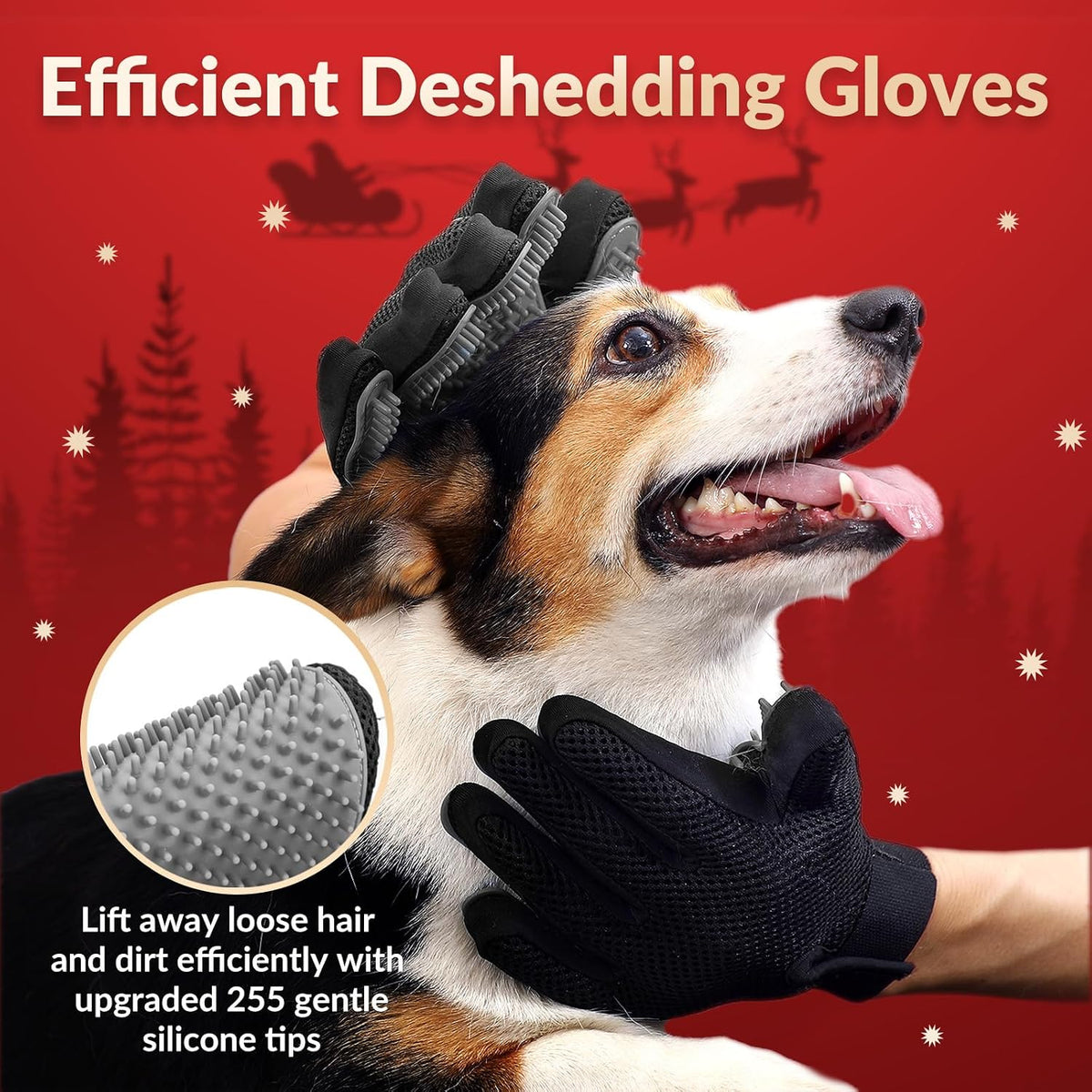 Pet Hair Removal Glove with 255 Silicone Tips for Dogs & Cats, 1 Pair Gray