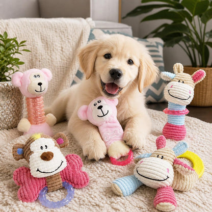 Pet Life Puppy Starter Kit - 6-Piece Plush Teething and Crinkle Toys, Pink