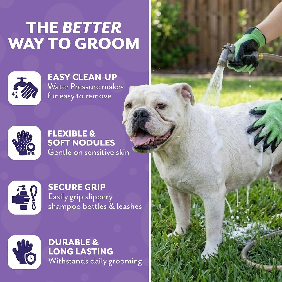 H HANDSON Pet Grooming Gloves - Patented #1 Ranked, Award Winning Shedding, Bathing, & Hair Remover Gloves - Gentle Brush for Cats, Dogs, and Horses (Black, Large)