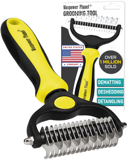 Maxpower Planet Pet Grooming Brush - Double Sided, Extra Wide for Dogs and Cats - Dematting Undercoat Rake, Reduces Shedding by 95%, Purple