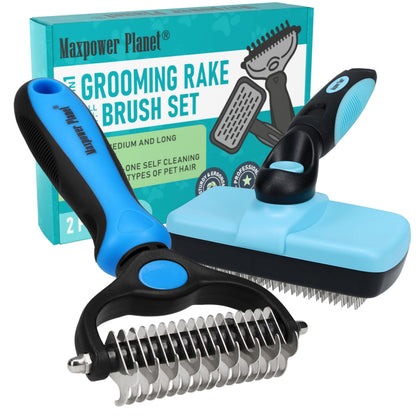 Maxpower Planet Pet Grooming Brush - Double Sided, Extra Wide for Dogs and Cats - Dematting Undercoat Rake, Reduces Shedding by 95%, Purple