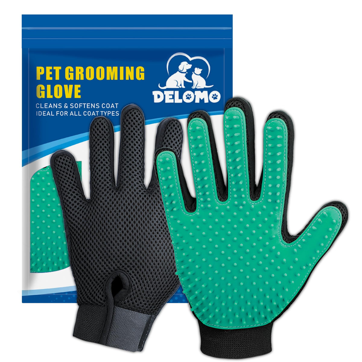 Pet Hair Removal Glove with 255 Silicone Tips for Dogs & Cats, 1 Pair Gray