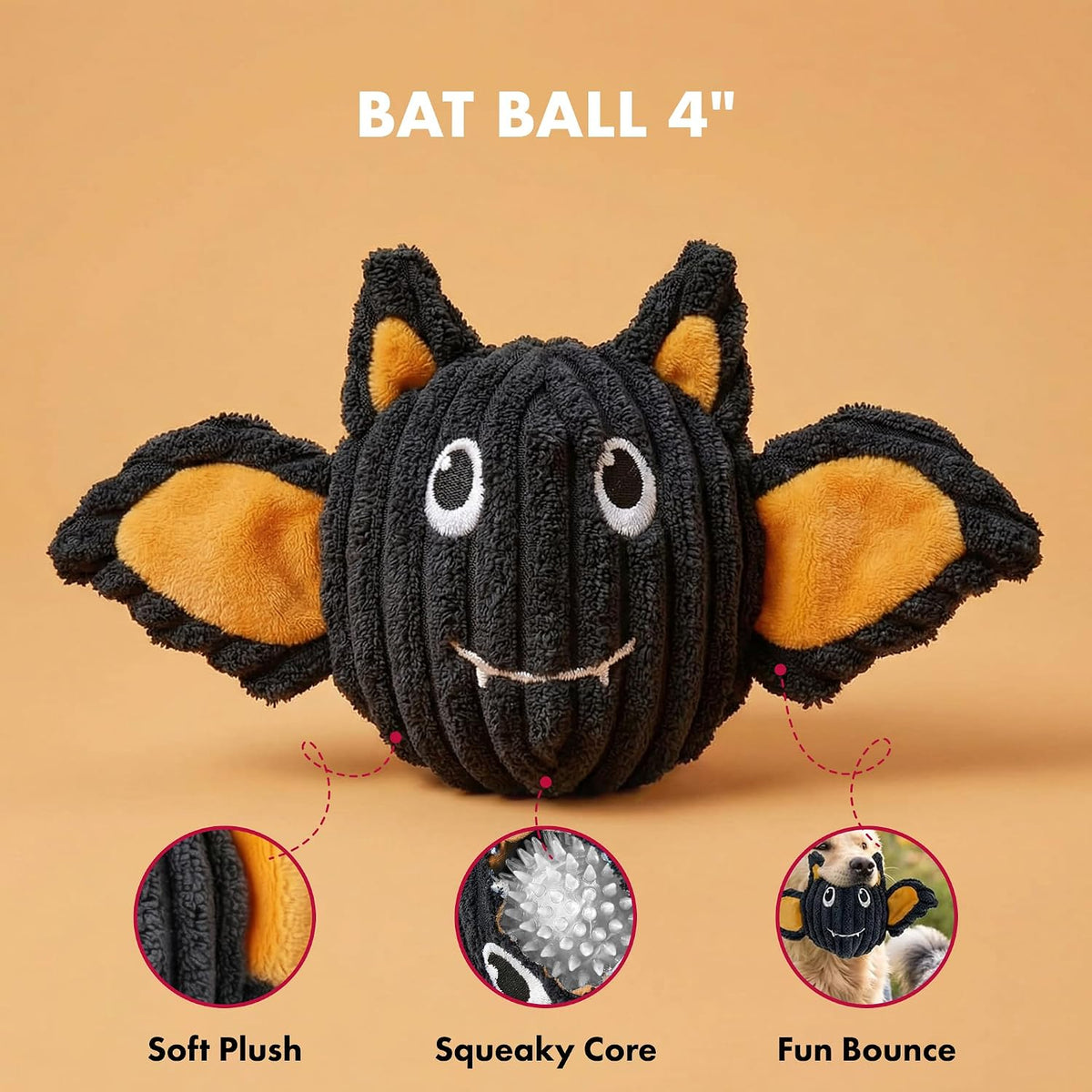 Pet Lou Batmmy EZ Squeaky Ball, Set of 2, 4-inch Width
