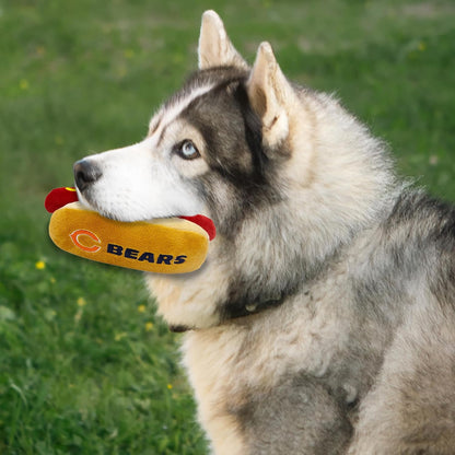 Pets First NFL Chicago Bears HOT Dog Plush Dog & CAT Squeak Toy - Cutest HOT-Dog Snack Plush Toy for Dogs & Cats with Inner Squeaker & Beautiful Football Team Name/Logo 8 x 5 x 3 Inches