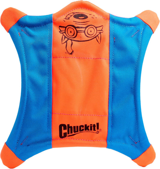 Chuckit! Flying Squirrel Fetch Dog Toy - Water Floating Flyer - Soft and Durable Polyester Canvas Construction - For Large Dogs - Size Large - 11-inch Diameter - Pack of 1 - Orange and Blue