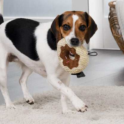 TrustyPup Tough 'N Fun Donut Squeaky Plush Dog Toy, Chew Guard Technology - Tan, Small (71148)