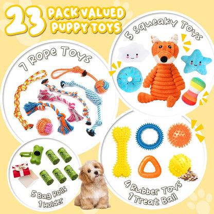 Zeaxuie 23 Pack Luxury Puppy Toys for Teething Small Dogs, Puppy Chew Toys with Rubber Toy, Rope and Squeaky Toys