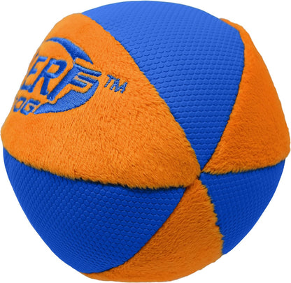 Nerf Dog Trackshot Ball Dog Toy with Interactive Squeaker and Crunch, Lightweight, Durable and Water Resistant, 4.5 Inches, For Medium/Large Breeds, Single Unit, Blue/Orange