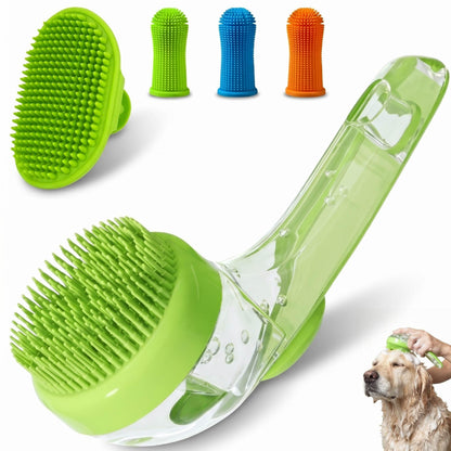 5PC pet grooming bath brush set - silicone massage brush with shampoo dispenser - suitable for dogs and cats for bathing, removing loose hair, and oral cleaning (green)