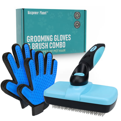Maxpower Planet Pet Grooming Brush - Double Sided Shedding, Dematting Undercoat Rake for Dogs and Cats - Extra Wide Dog Grooming Brush - Yellow