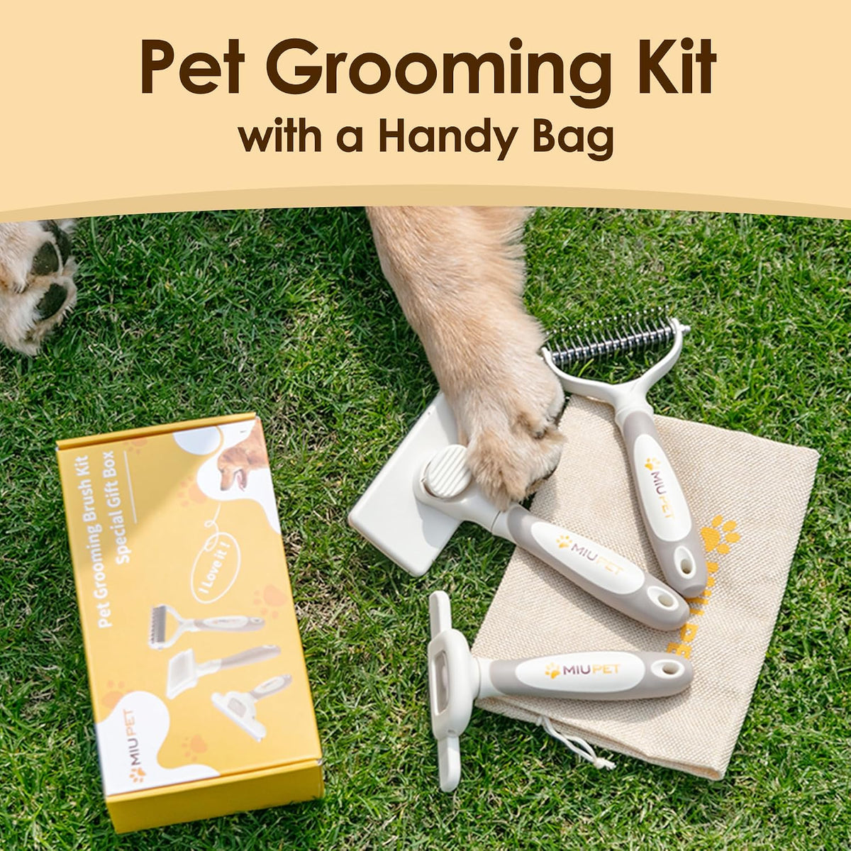 Professional Deshedding Dog Brush Grooming Kits, for Long-Haired Dogs and Cats - Dog Deshedding Brush and Slicker Brush Set 3 in 1 Gift Box for Long Hair Pets like Golden Retriever