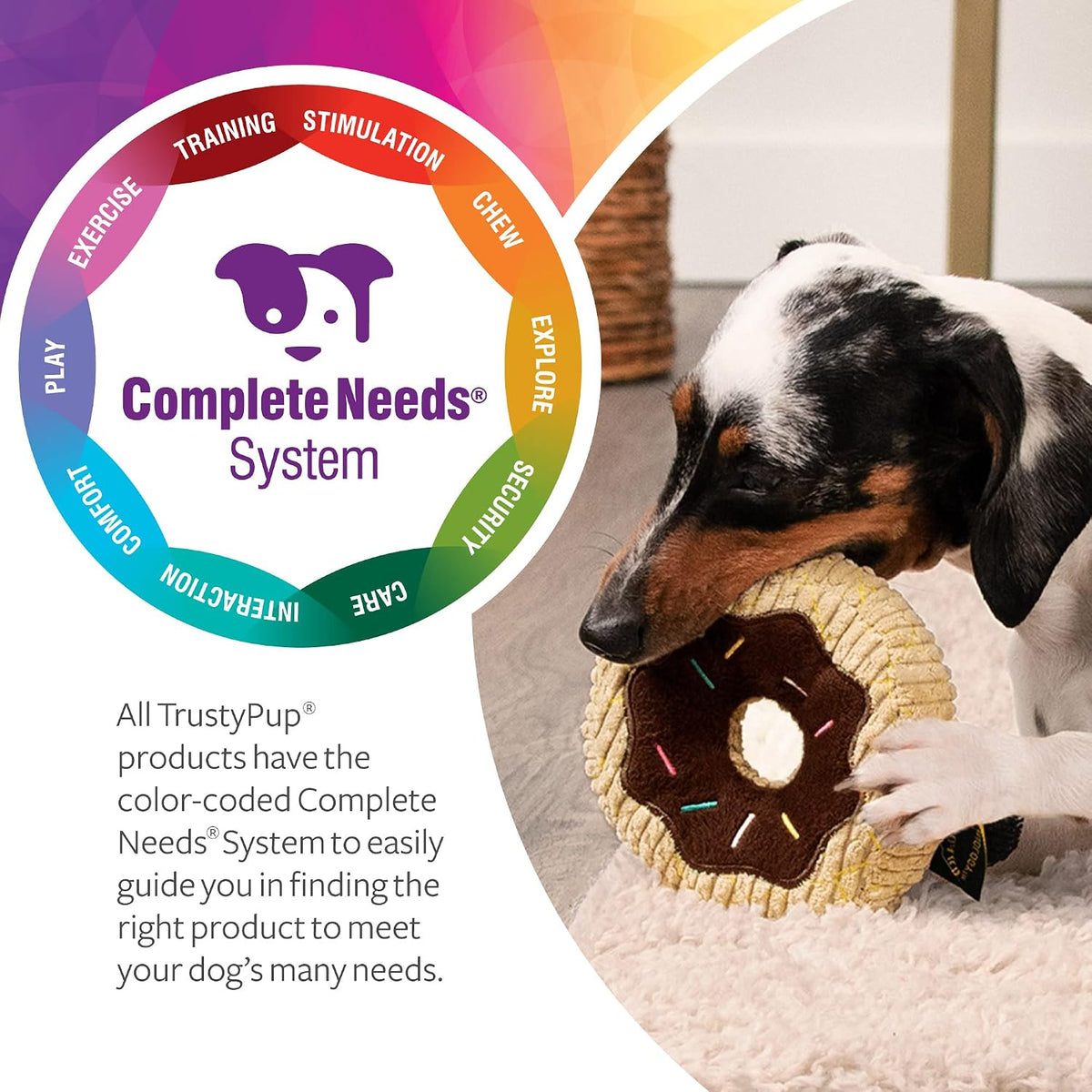 TrustyPup Tough 'N Fun Donut Squeaky Plush Dog Toy, Chew Guard Technology - Tan, Small (71148)