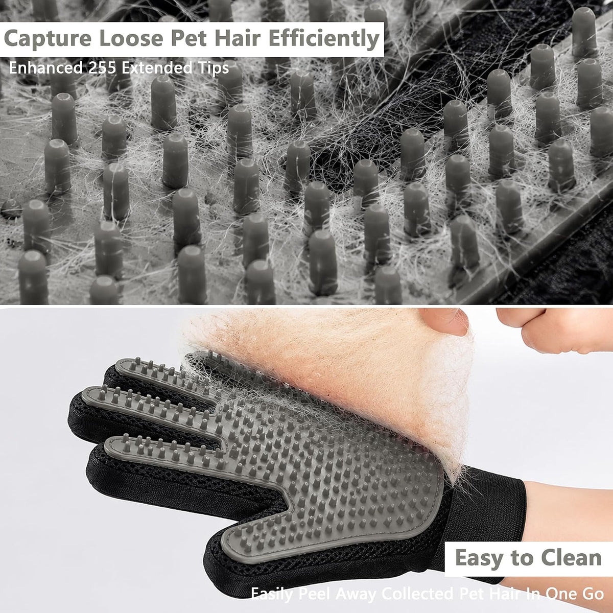 Right Hand Pet Hair Removal Gloves with Thickened Silicone Tips,Grey
