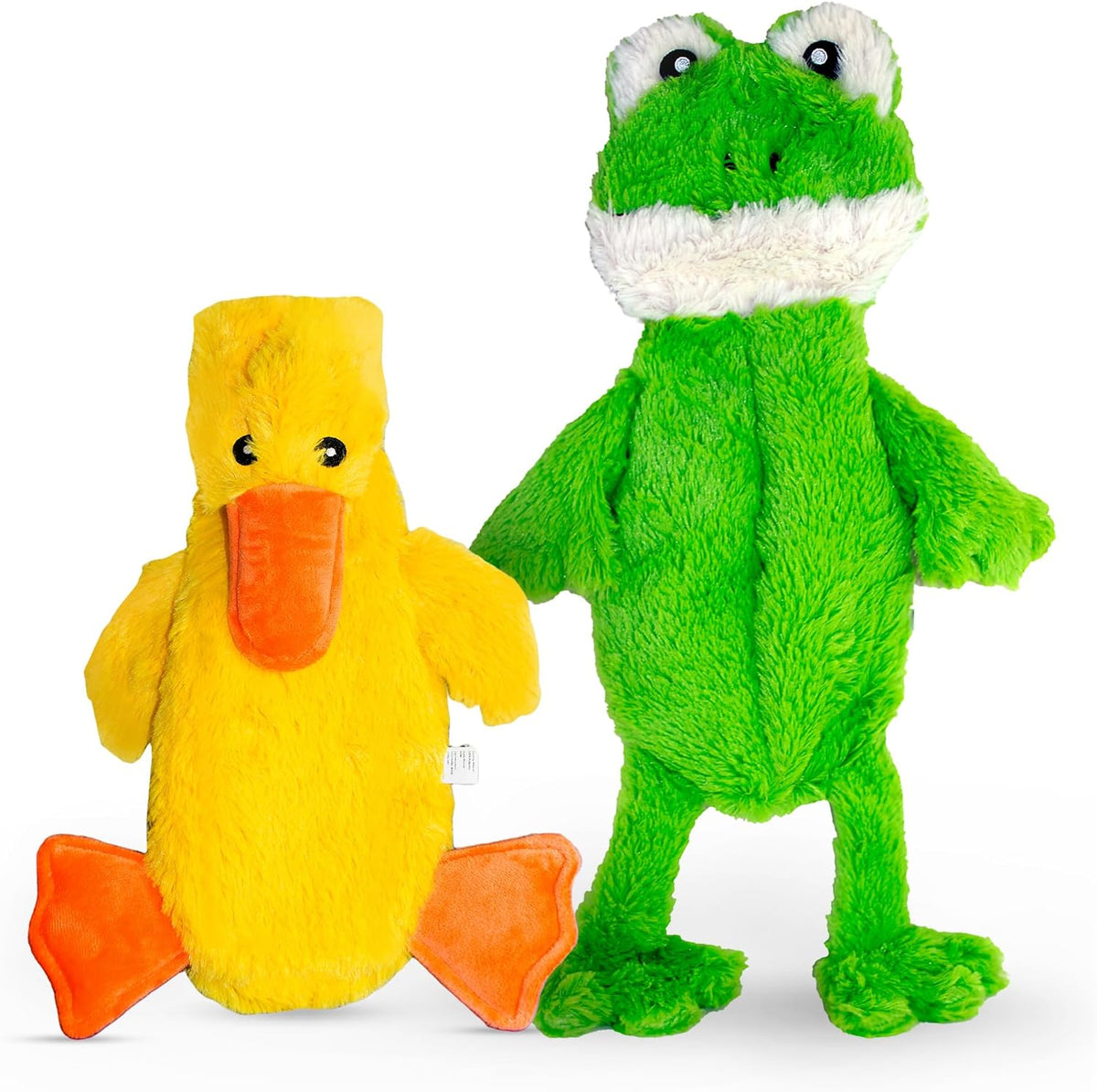 FGA MARKETPLACE Duck and Frog Flat NO Stuffing NO Squeak Plush Dog Toy, Funny Style Will Entertain Your Pet for Hours, Recommended for Small and Medium Dog 21 INCH Long