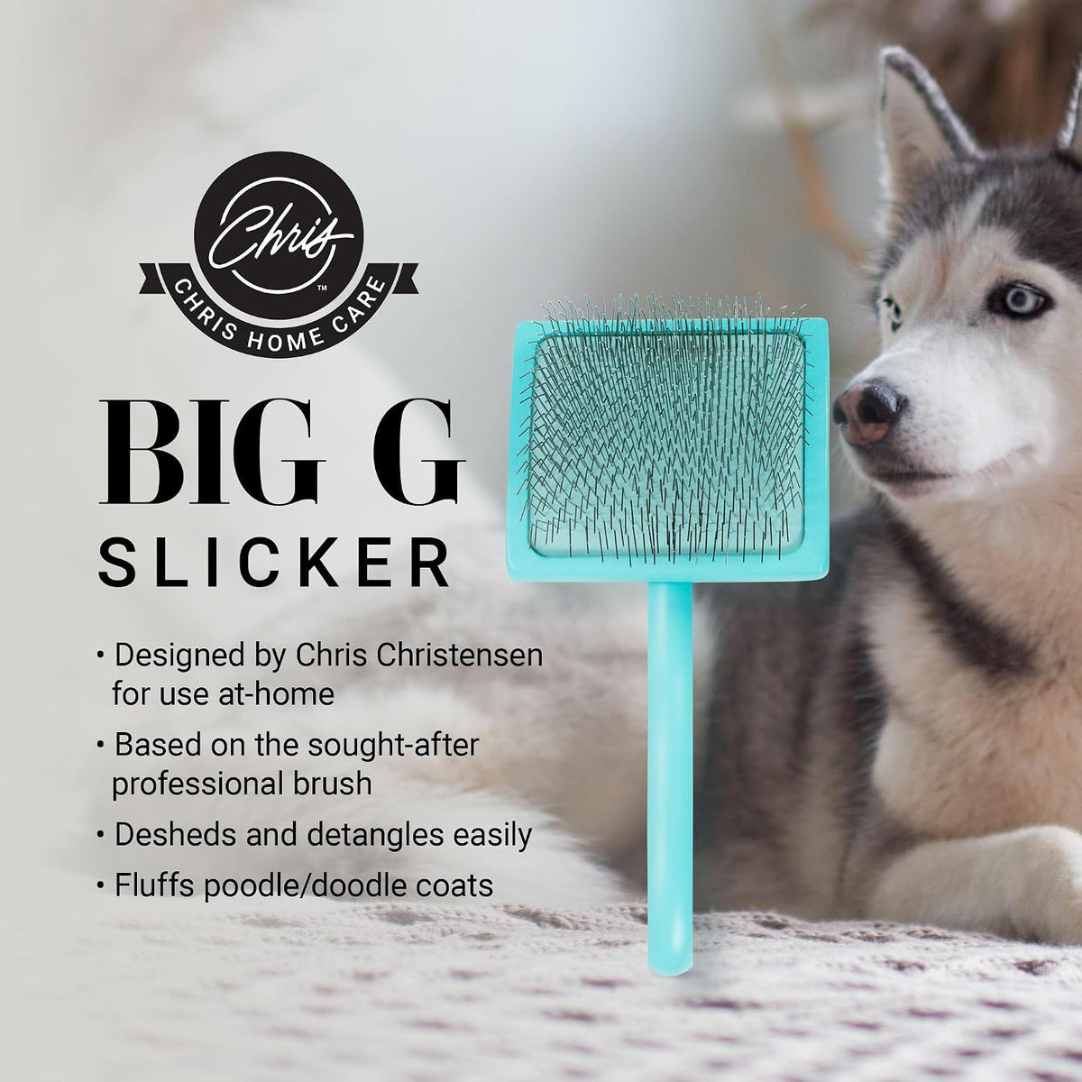 Chris Christensen Big G Dog Slicker Brush for Dogs (Goldendoodles, Labradoodles, Poodles), Groom Like a Professional, Fluff Detangle Style, Saves Time Energy, Teal, Large