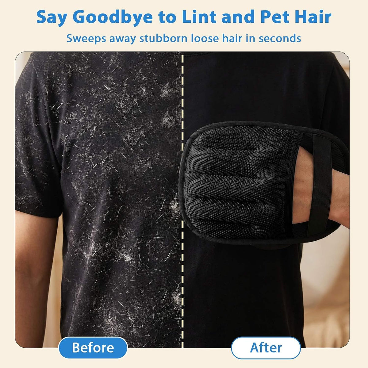 SUETT Pet Hair Removal Gloves, Reusable Five-Finger Grooming Gloves for Dogs and Cats, Removes Pet Hair from Clothes, Sofas, Carpets, and Car Seats, Black
