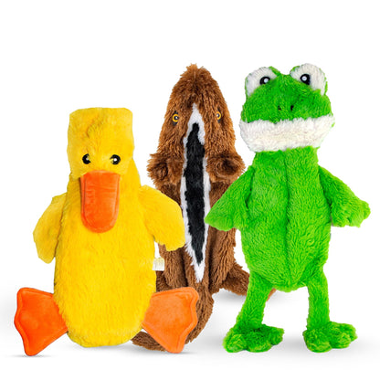 FGA MARKETPLACE Duck and Frog Flat NO Stuffing NO Squeak Plush Dog Toy, Funny Style Will Entertain Your Pet for Hours, Recommended for Small and Medium Dog 21 INCH Long