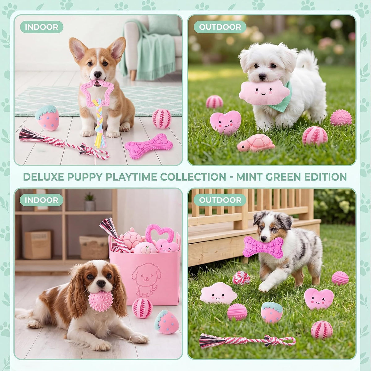 Leitee 20 Pcs Puppy Chew Toys Bundle with Storage Basket, Lovely, Pink