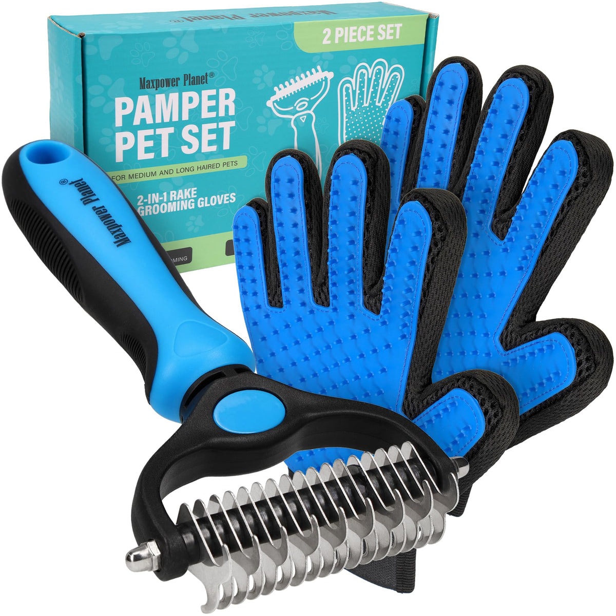 Maxpower Planet Pet Grooming Brush - Double Sided Shedding, Dematting Undercoat Rake for Dogs and Cats - Extra Wide Dog Grooming Brush - Yellow