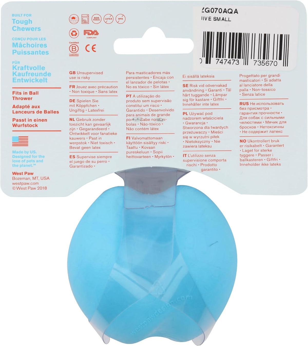 WEST PAW Zogoflex Jive Ball Dog Chew Toy – Bouncing Toys for Dogs, Fetch, Catch, Chewing, Play – Floatable, Recyclable Balls – Latex-Free, Non-Toxic, Dishwasher Safe Dog Toy, Small 2.5", Aqua Blue