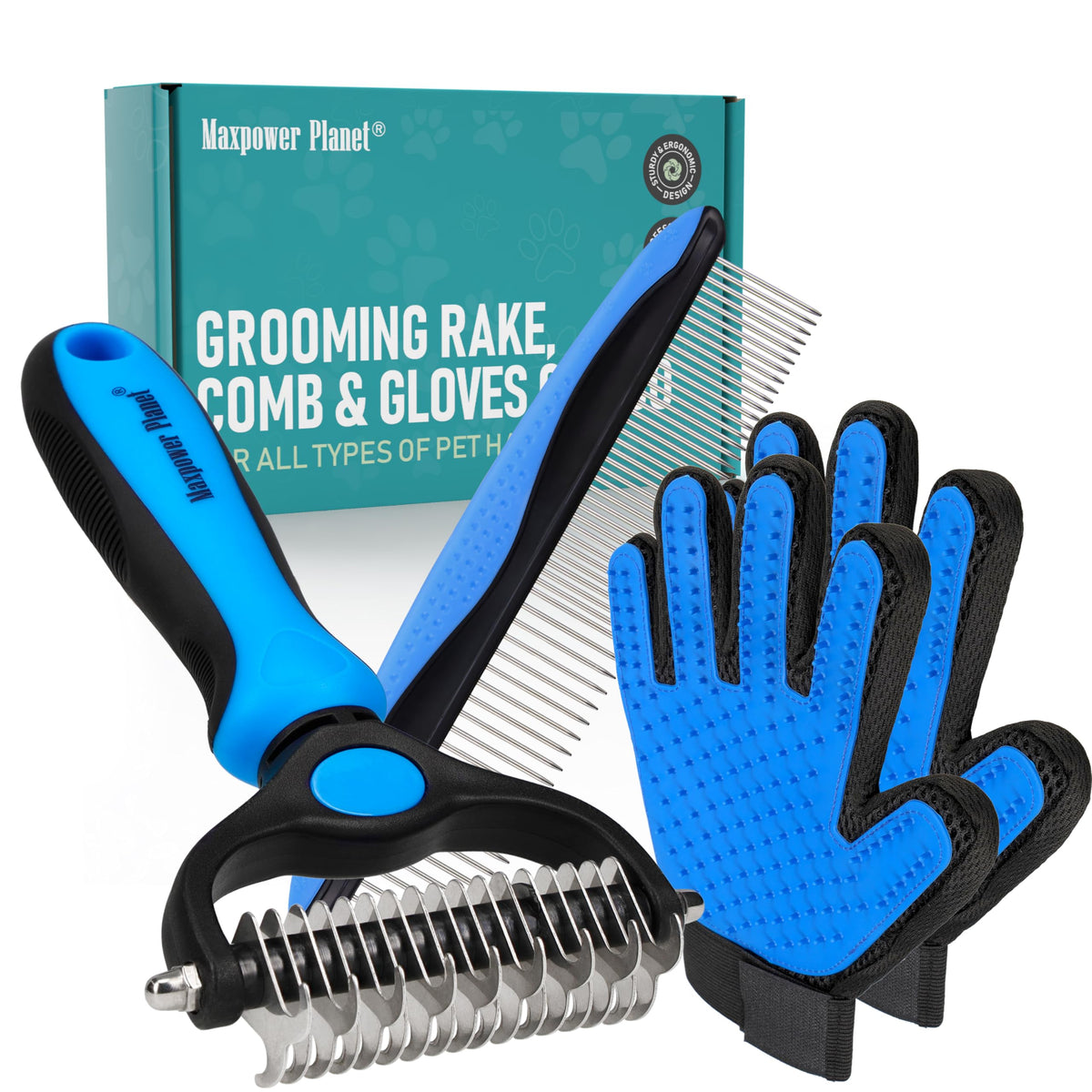 Maxpower Planet Pet Grooming Brush - Double Sided Shedding, Dematting Undercoat Rake for Dogs and Cats - Extra Wide Dog Grooming Brush - Yellow