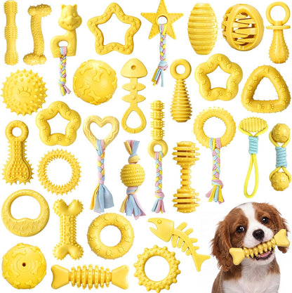 Jenaai 30 Pcs Rubber Puppy Chew Toy Bulk Yellow Durable Dog Interactive Toy