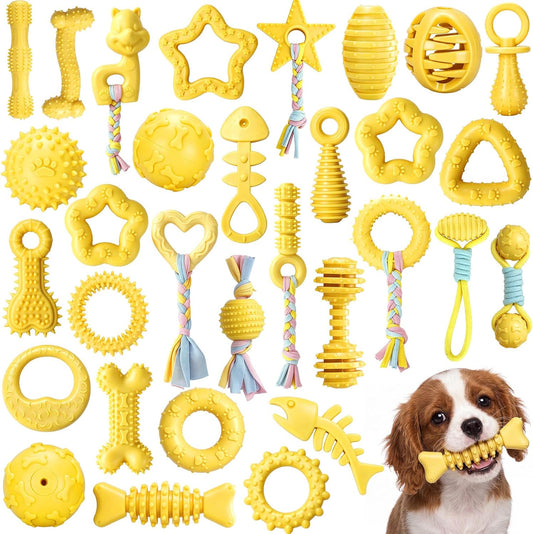 Jenaai 30 Pcs Rubber Puppy Chew Toy Bulk Yellow Durable Dog Interactive Toy