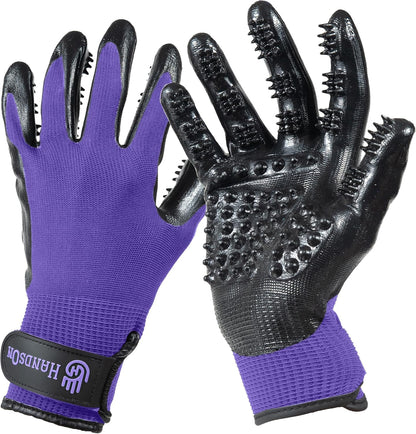 H HANDSON Pet Grooming Gloves - Patented #1 Ranked, Award Winning Shedding, Bathing, & Hair Remover Gloves - Gentle Brush for Cats, Dogs, and Horses (Black, Large)