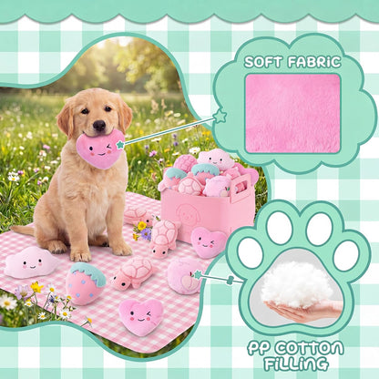 Leitee 20 Pcs Puppy Chew Toys Bundle with Storage Basket, Lovely, Pink