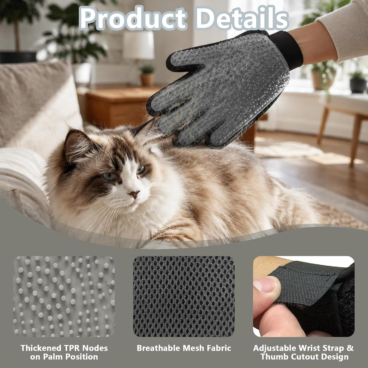 Right Hand Pet Hair Removal Gloves with Thickened Silicone Tips,Grey
