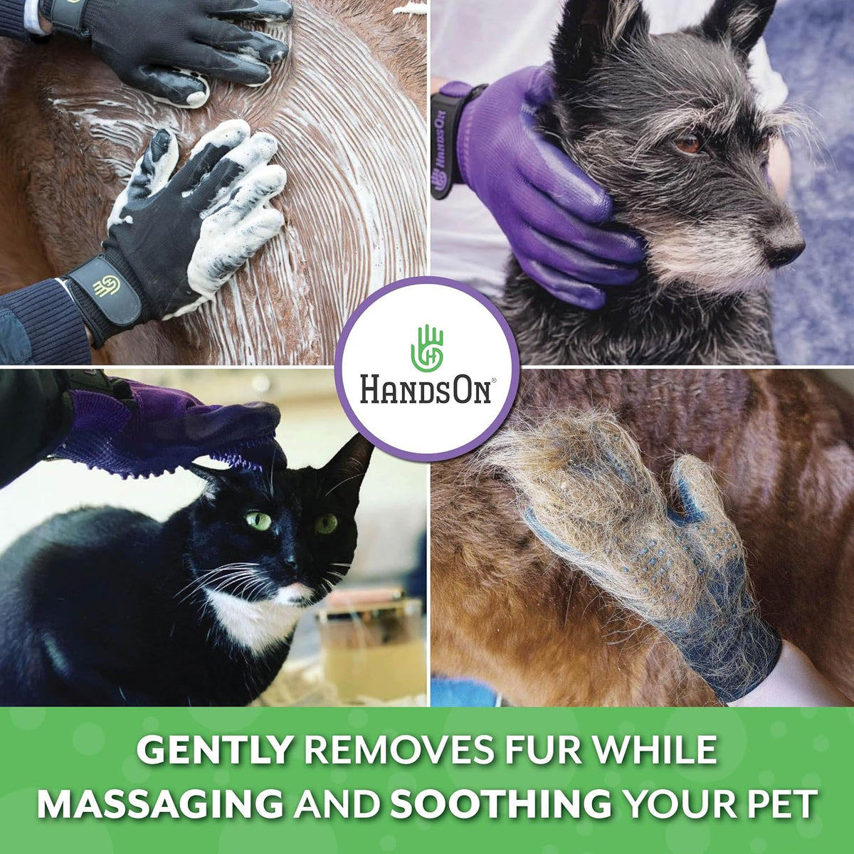 H HANDSON Pet Grooming Gloves - Patented #1 Ranked, Award Winning Shedding, Bathing, & Hair Remover Gloves - Gentle Brush for Cats, Dogs, and Horses (Grey, Large)
