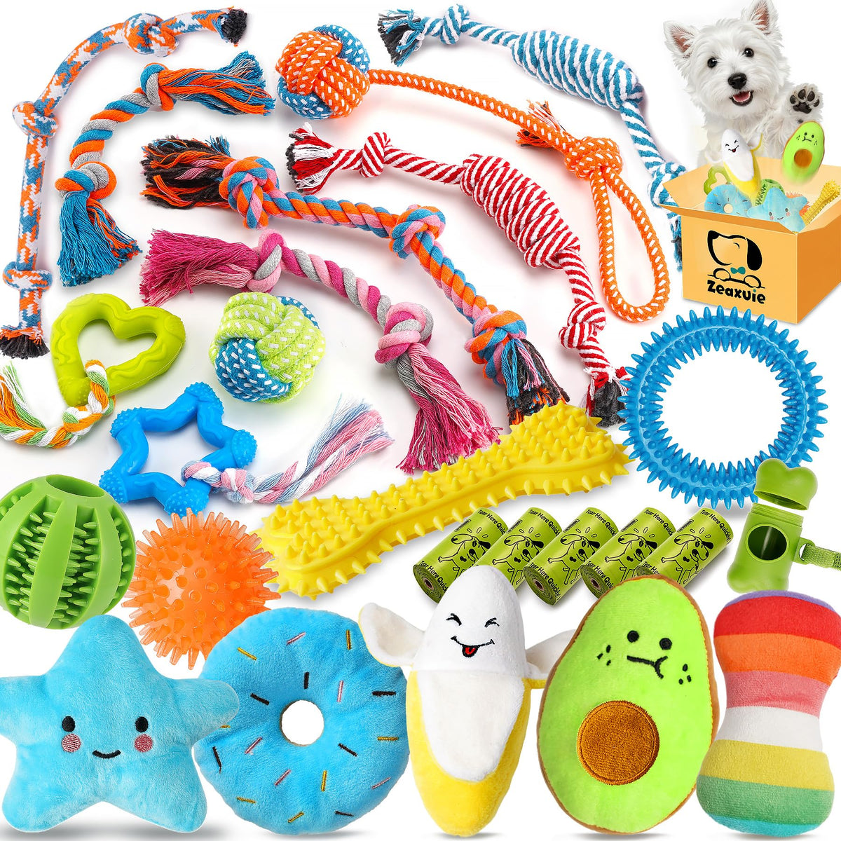 Zeaxuie 23 Pack Luxury Puppy Toys for Teething Small Dogs, Puppy Chew Toys with Rubber Toy, Rope and Squeaky Toys
