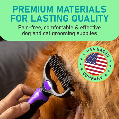 Maxpower Planet Pet Grooming Brush - Double Sided, Extra Wide for Dogs and Cats - Dematting Undercoat Rake, Reduces Shedding by 95%, Purple