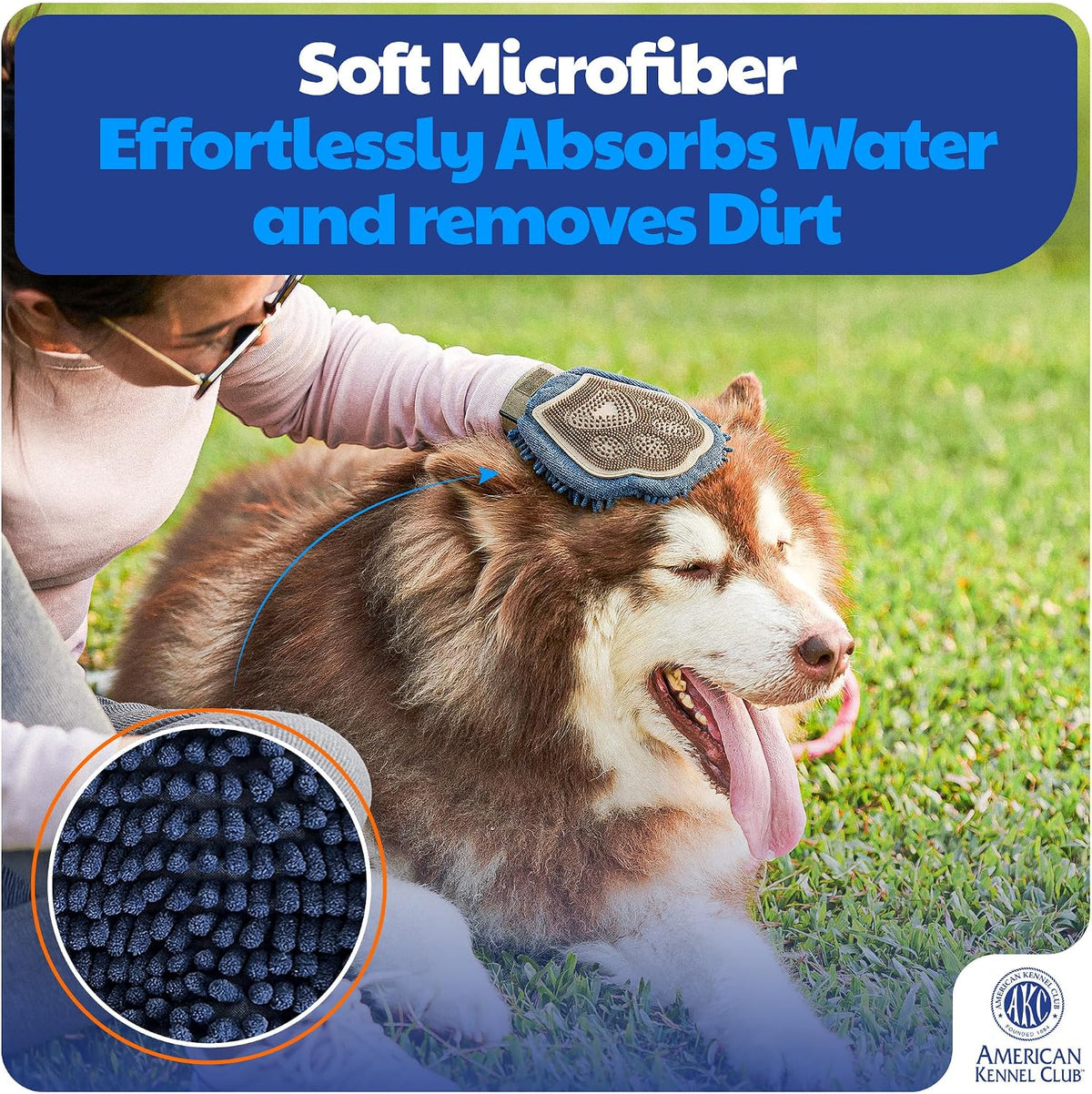 AKC 2-in-1 Dog Grooming Glove & Quick-Dry Towel, Silicone Bristles