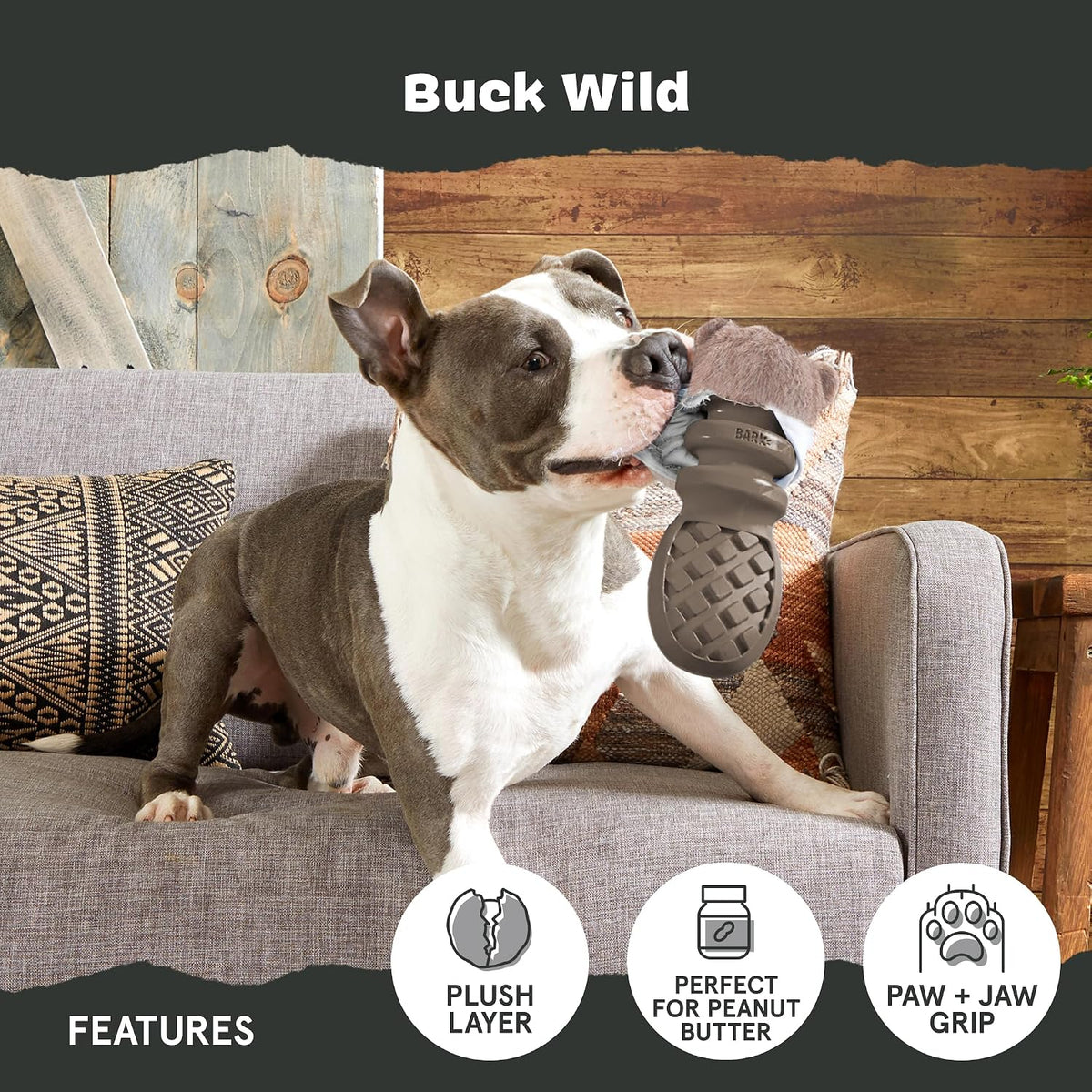 BarkBox Buck Wild Super Chewer - 2-in-1 - Toy for Medium & Large Dogs