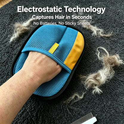 SHIAWASENA Pet Hair Remover Gloves, 2 Pack Electrostatic Deshedding Mitt - Pet Hair Removal Tool for Laundry, Couch, Car Seat - Reusable Pet Grooming Gloves for Cats and Dogs with Grooming Comb