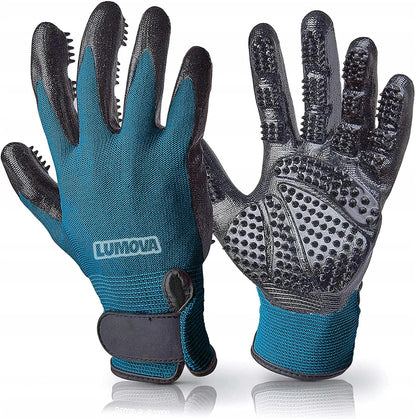 Pet Grooming Glove – Patented Rubber-Massage Shedding Bath & Hair Remover for Dogs, Cats & Livestock – Lightweight, Flexible, Secure Fit (Cyan&Black)