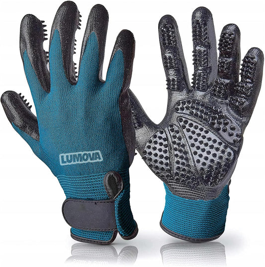 Pet Grooming Glove – Patented Rubber-Massage Shedding Bath & Hair Remover for Dogs, Cats & Livestock – Lightweight, Flexible, Secure Fit (Cyan&Black)