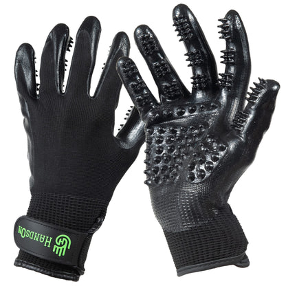 H HANDSON Pet Grooming Gloves - Patented #1 Ranked, Award Winning Shedding, Bathing, & Hair Remover Gloves - Gentle Brush for Cats, Dogs, and Horses (Grey, Medium)