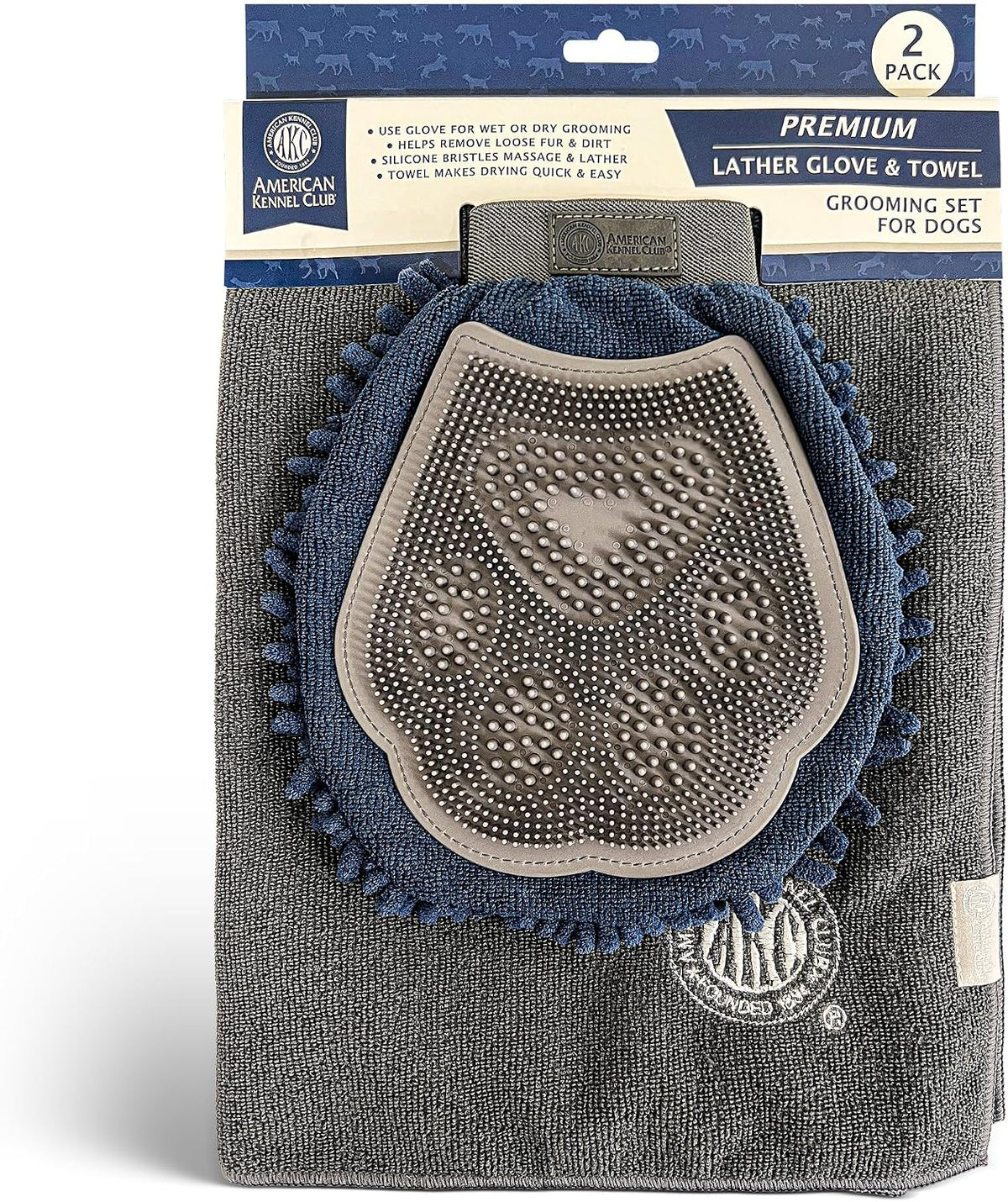 AKC 2-in-1 Dog Grooming Glove & Quick-Dry Towel, Silicone Bristles